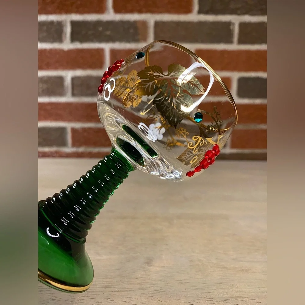 Bockling Roemer Germany Goblet‎ Gold Inlay Green Stem Vintage
